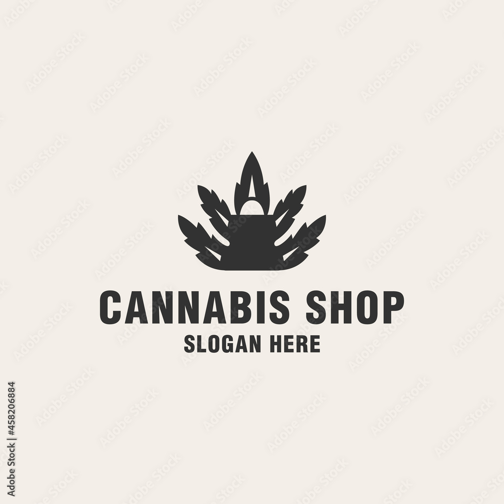 Cannabis shop logo template on monogram style
