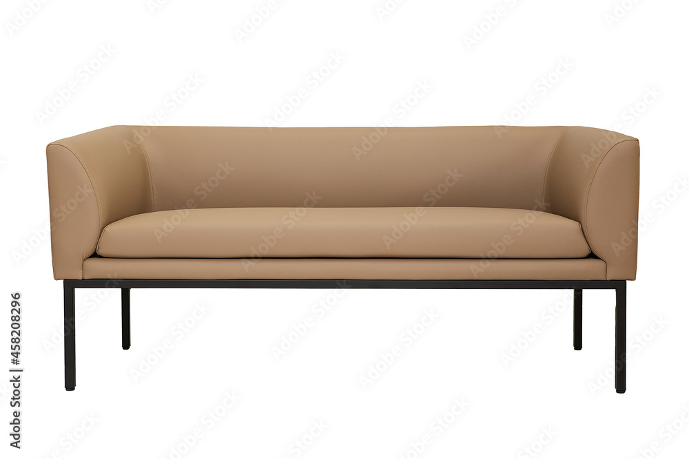 beige leather couch in strict style isolated on white background, front view. modern furniture in minimal style, interior, home or office design beige leather couch in strict style isolated on white background, front view. modern furniture in minimal style, interior, home or office design