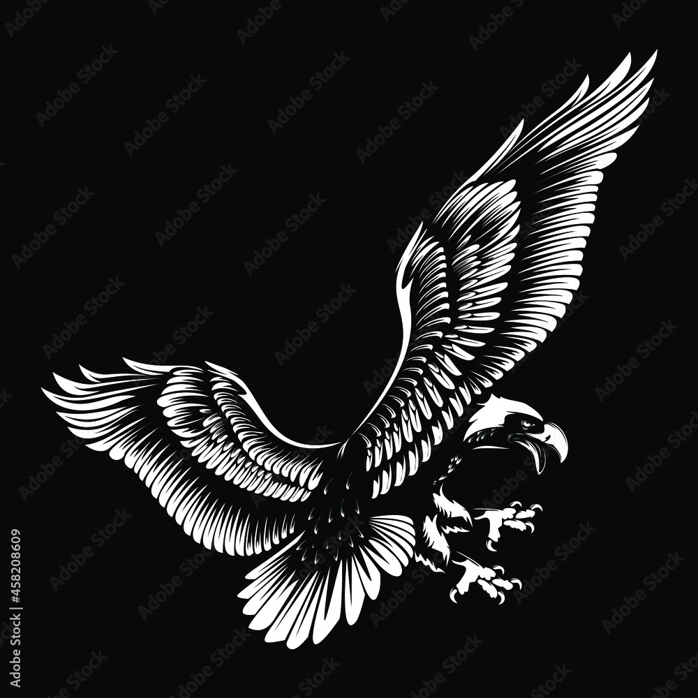 Fototapeta premium Vintage eagle, great design for any purposes. Vector illustration design. American eagle vector design. Vintage background. Flying bald eagle. Black background. Vector icon.