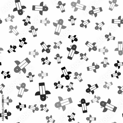 Black Canadian totem pole icon isolated seamless pattern on white background. Vector