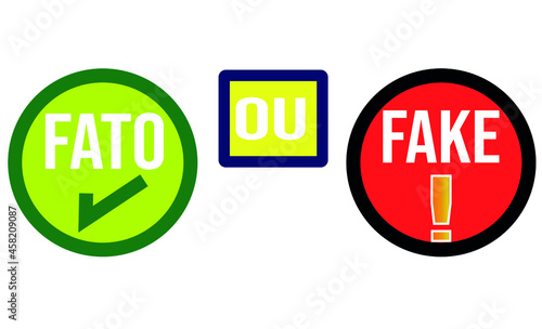 Fact or Fake icon, logo vector boards background. Check the false concept of the truth of the fact. in Portuguese language, Brazil, vector illustration. 