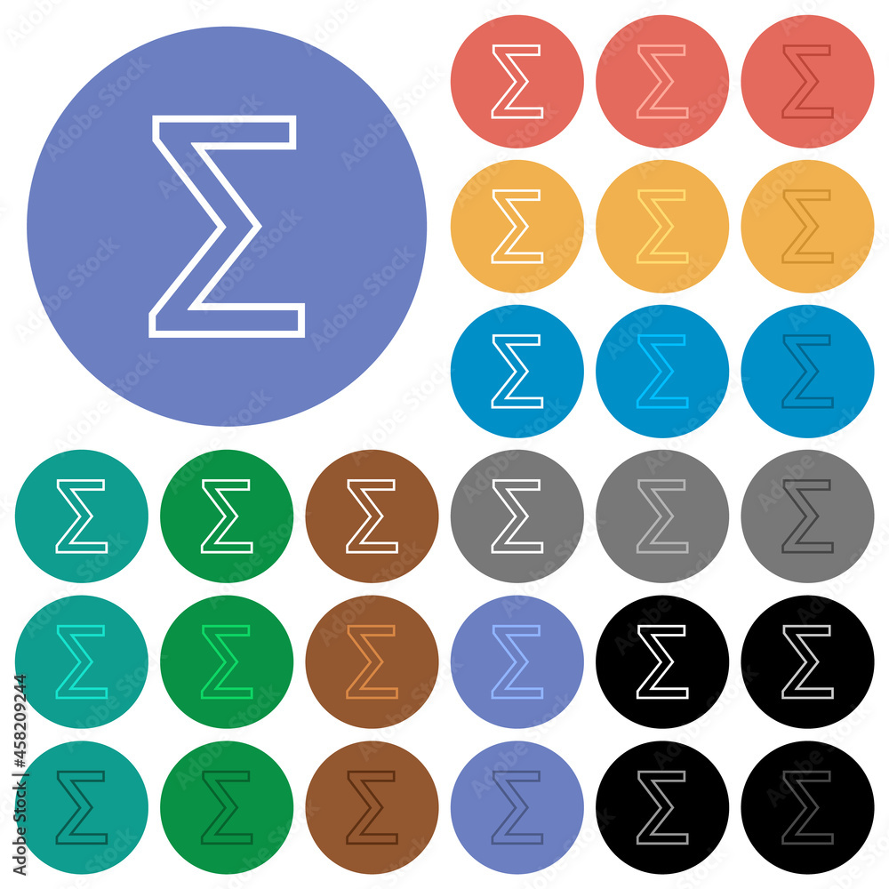 Sum symbol outline round flat multi colored icons