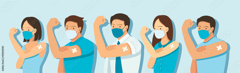 People Showing Vaccinated. Vaccination concept. vector illustration People Showing Vaccinated. Vaccination concept. vector illustration