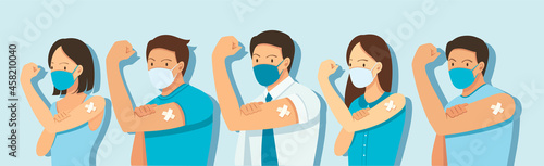 People Showing Vaccinated. Vaccination concept. vector illustration