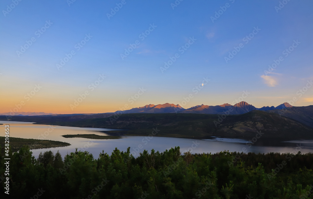 Sunset over the Jack London Lake, Magadan region, Russian Far East