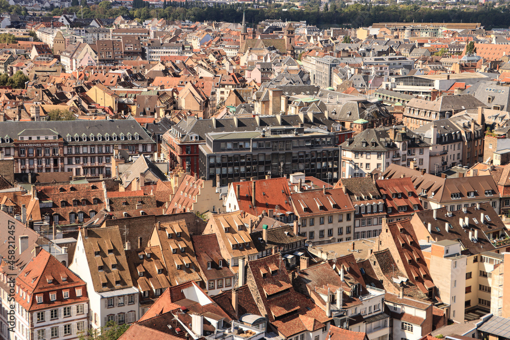 Straßburg; Blick vom Münster über die Innenstadt nach Westen