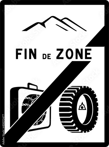 Panneau routier en France : Panneau routier en France : B59 - Chaînes à neige ou pneu neige obligatoires - fin d'obligation