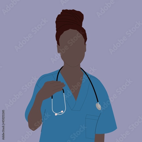 Female afican doctor. Picture of a dark-skinned young doctor. flat cartoon  vector character  illustration.