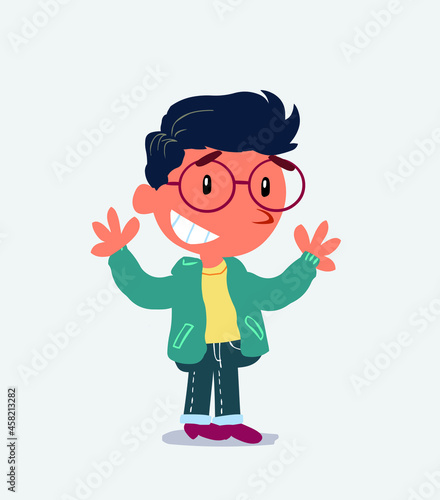 Very pleased cartoon character of little boy on jeans.