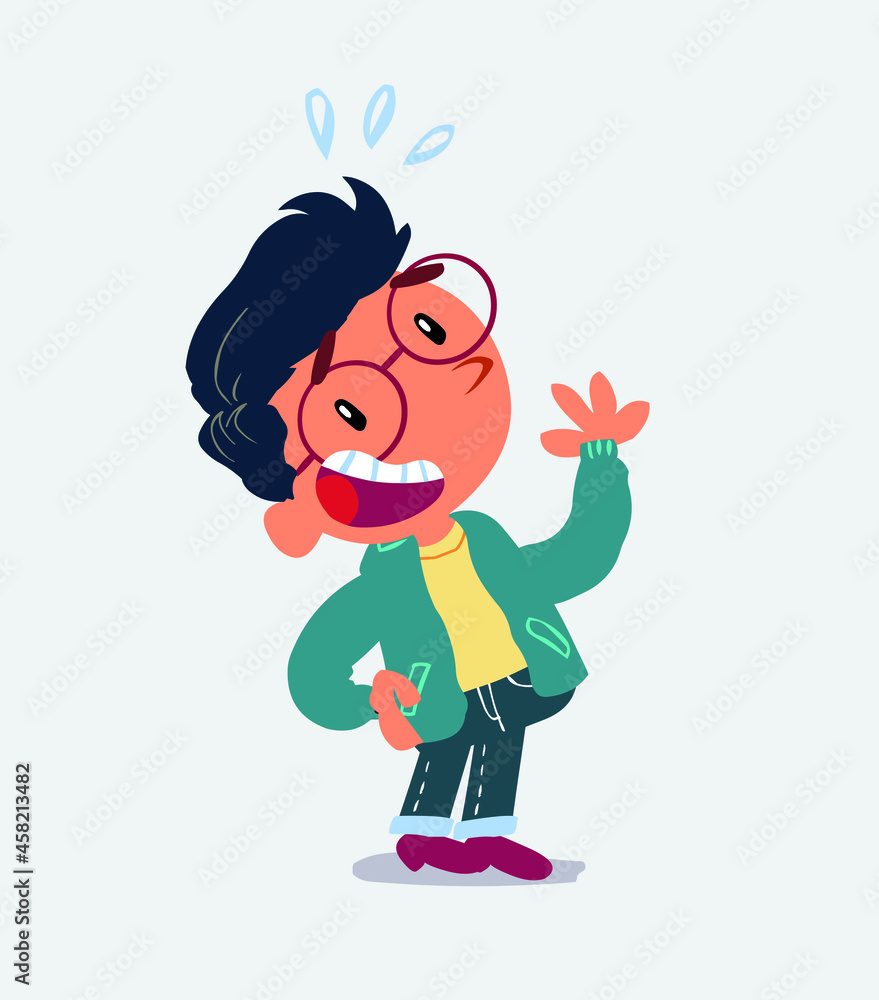 cartoon character of little boy on jeans laughing happily. cartoon character of little boy on jeans laughing happily.