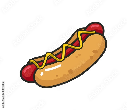 Vector colorful icon of hot dog. Isolated on white background.