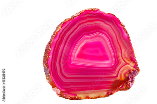 Macro mineral stone Pink Agate breed a white background