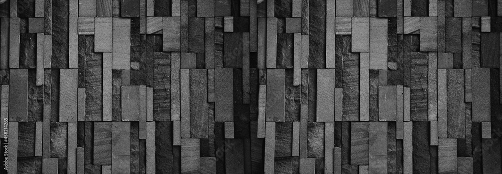Panorama Black stone wall pattern background. Panorama Black stone wall pattern background.