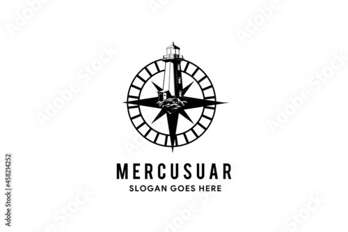 Business corporate mercusuar logo design . Simple and clean flat design of tower or mercusuar logo vector template. black color vintage or retro