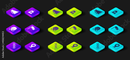 Set Chain link, Protest, Gas mask, Location marker, Flasher siren and Megaphone icon. Vector