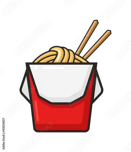 Vector colorful icon of red wok box. Isolated on white background.