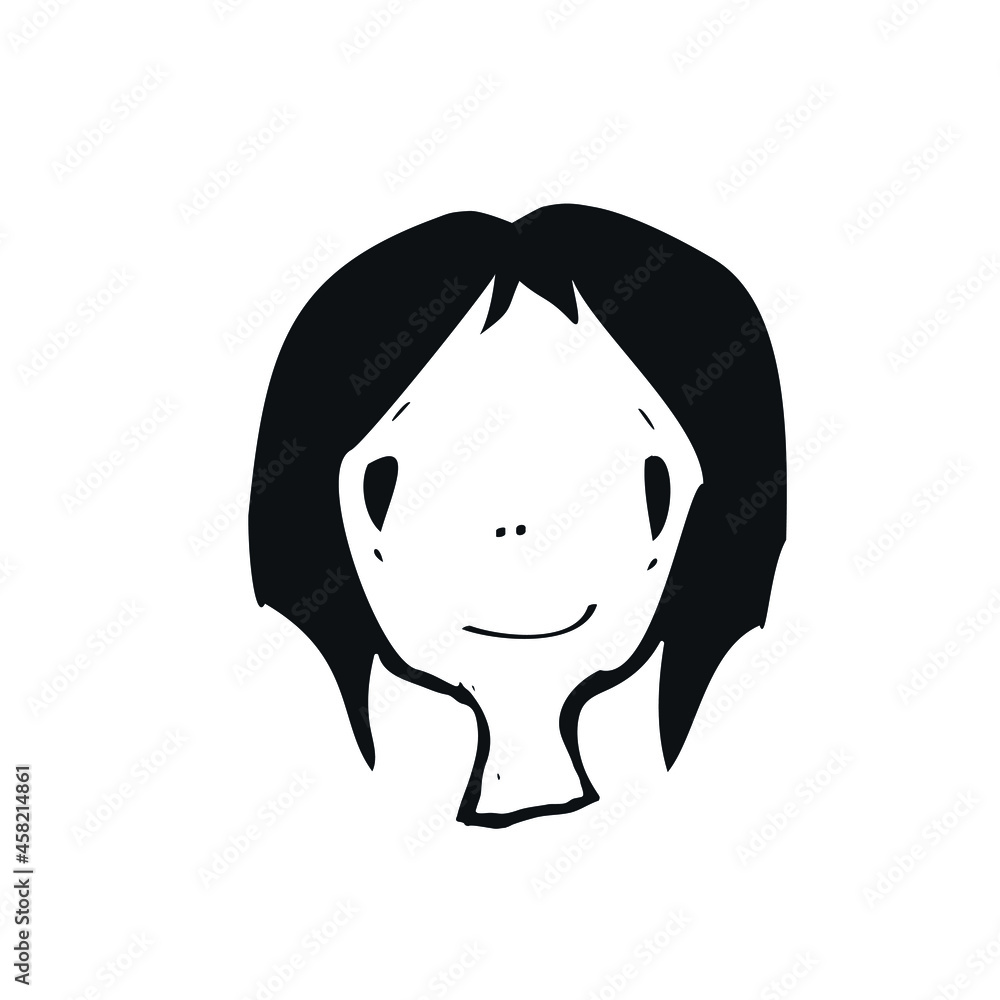 Anime face Manga style big eyes little nose big kawaii mouth Girl logo icon  sign Cartoon
