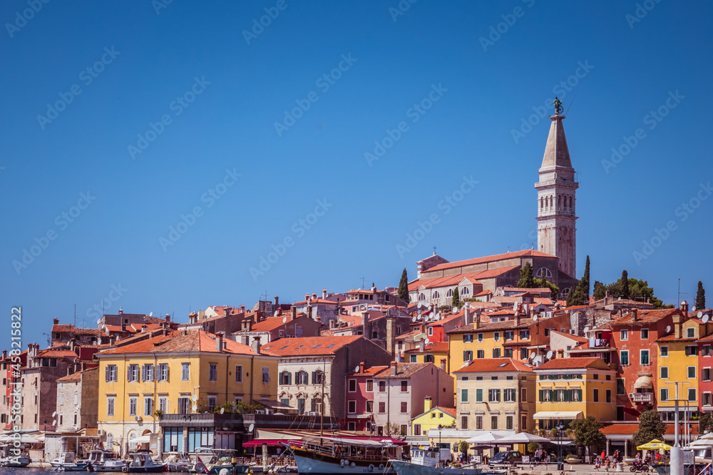 City panorama of the romantic port city of Rovinj in Croatia