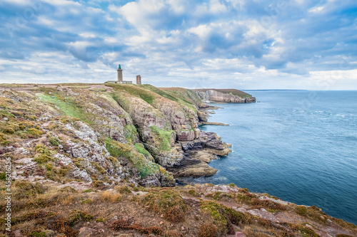 Lighthouse and coast of Pointe du Grouin at Brittany France