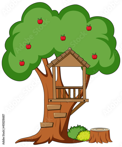 Tree with tree hole cartoon style isolated on white background