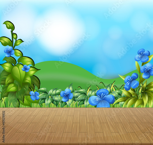 Nature background with flower field and green grass