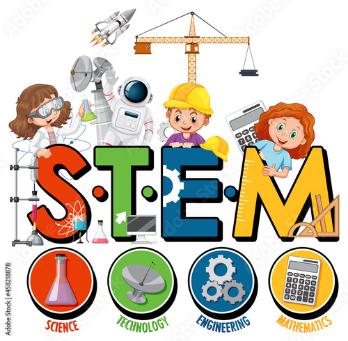 STEM education logo with children cartoon character photo