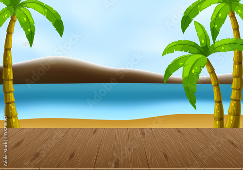 Empty beach landscape scene with blur sky background