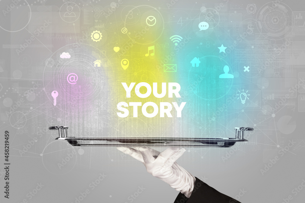 Waiter serving social networking concept Waiter serving social networking concept