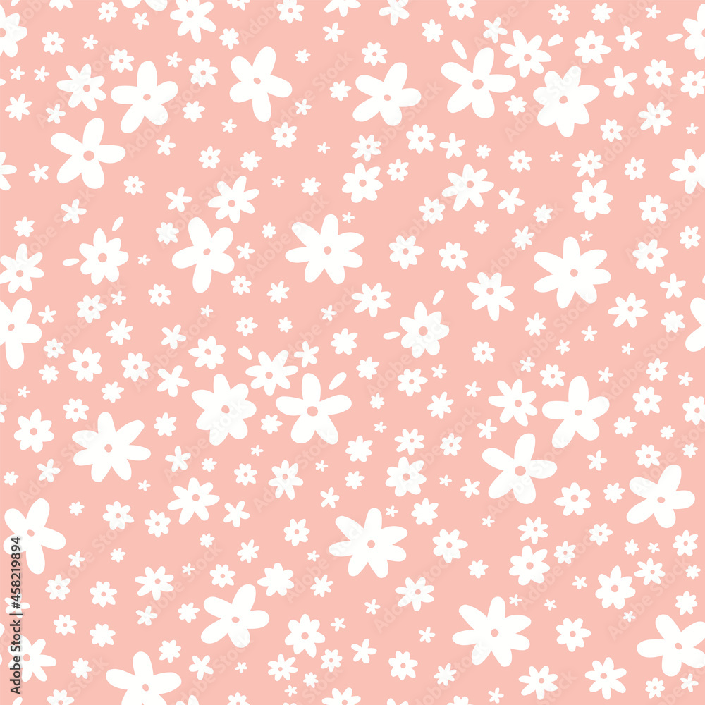 seamless pattern with cute tiny flowers. retro design. flat hand drawn illustration, nature inspired vintage background.