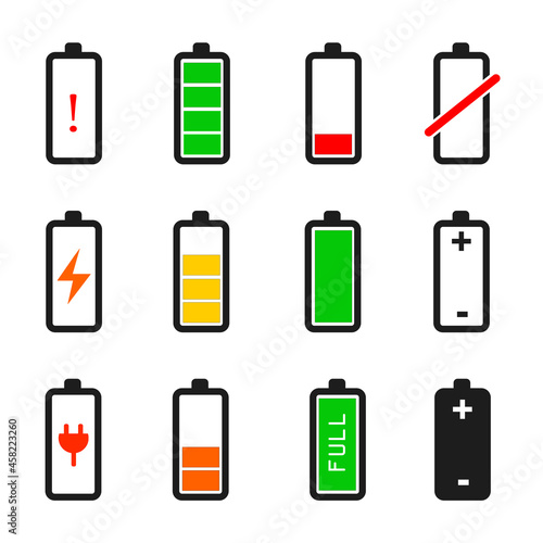 battery indicator color icons set