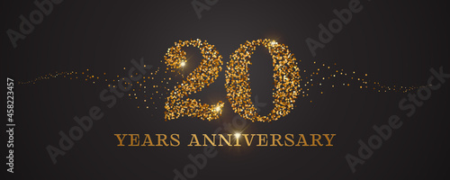 20 years anniversary vector icon, logo. Graphic design element with golden glitter number for 20th anniversary card photo