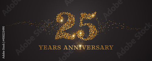 25 years anniversary vector icon, logo. Graphic design element with golden glitter number for 25th anniversary card photo