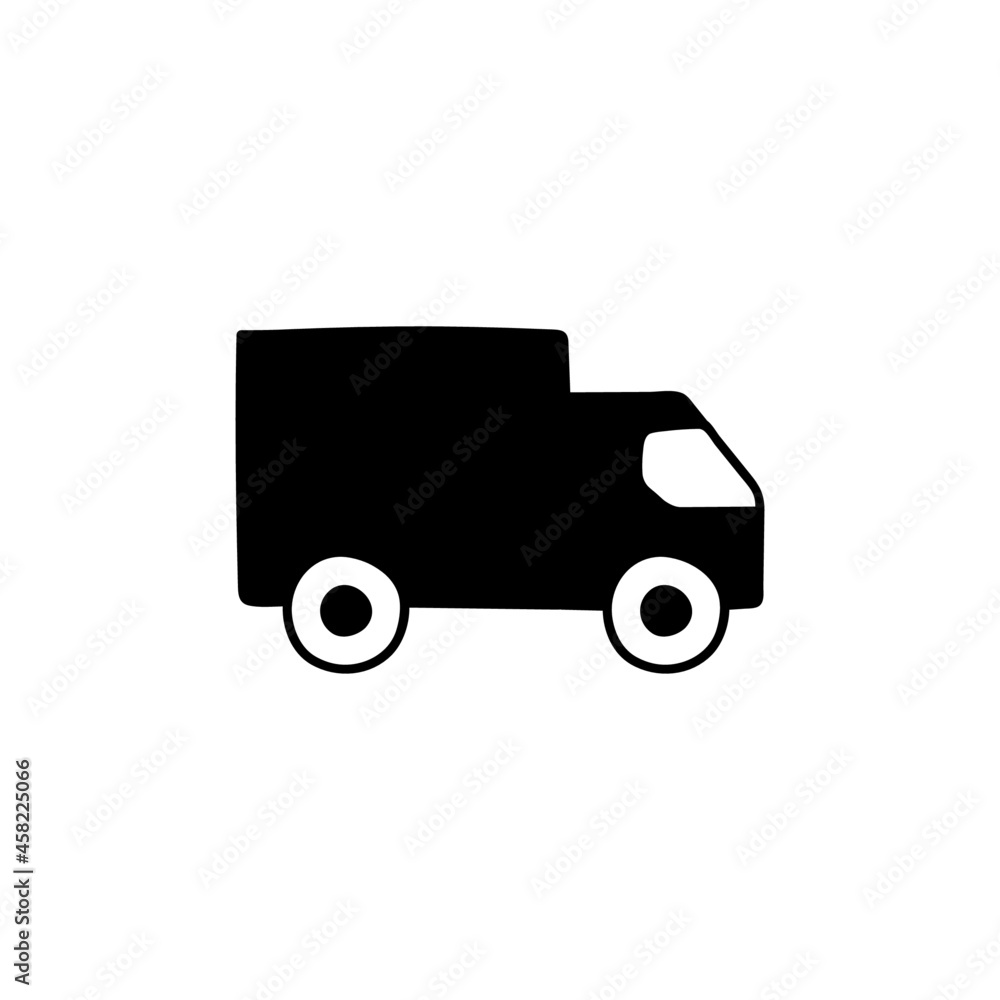 Delivery shopping icon in solid black flat shape glyph icon, isolated on white background Delivery shopping icon in solid black flat shape glyph icon, isolated on white background
