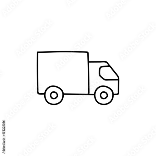 Delivery shopping icon in flat black line style, isolated on white background 