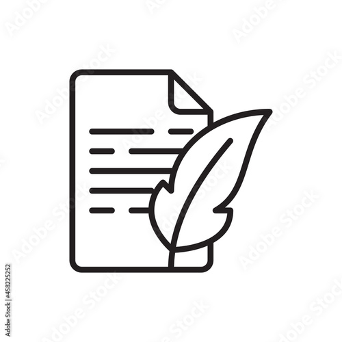Letter with feather thin line icon. Modern vector illustration of retro style communication.