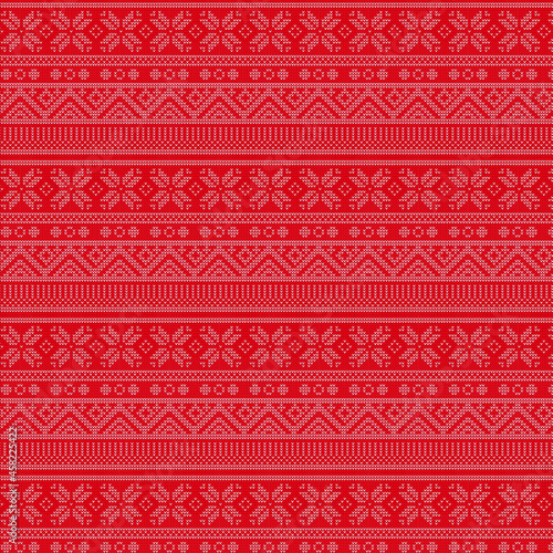 red and white christmas background. seamless knit pattern. Vector design