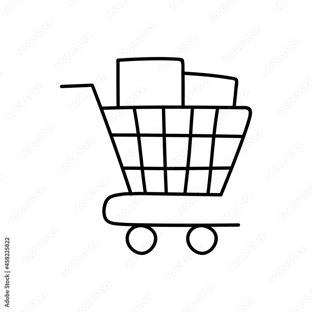 full shopping trolley icon in flat black line style, isolated on white background full shopping trolley icon in flat black line style, isolated on white background