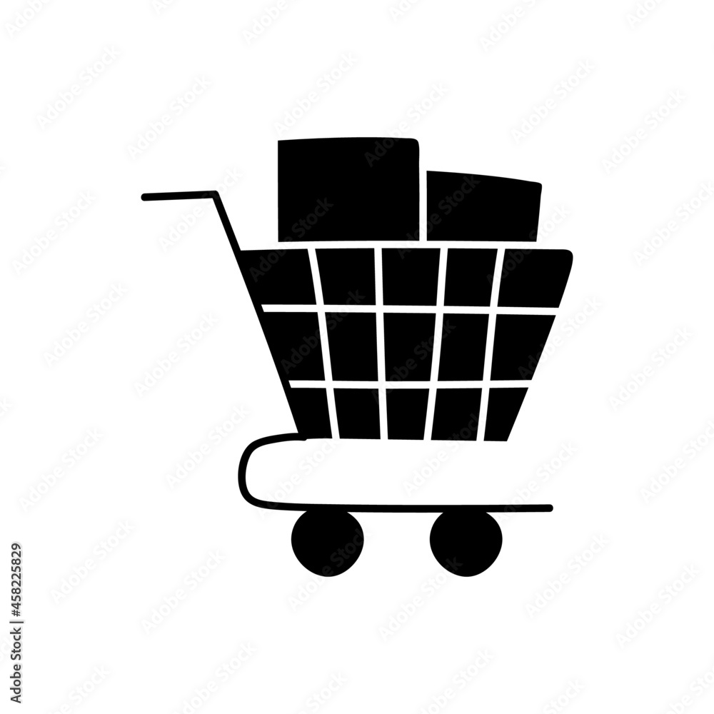full shopping trolley icon in solid black flat shape glyph icon, isolated on white background full shopping trolley icon in solid black flat shape glyph icon, isolated on white background
