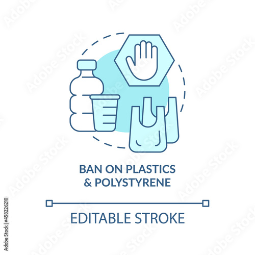 Ban on plastics materials concept icon. Environment protection, Reduction in global pollution abstract idea thin line illustration. Vector isolated outline color drawing. Editable stroke