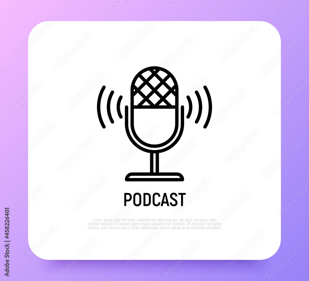 Podcast thin line icon: microphone. Modern vector illustration for logo. Podcast thin line icon: microphone. Modern vector illustration for logo.
