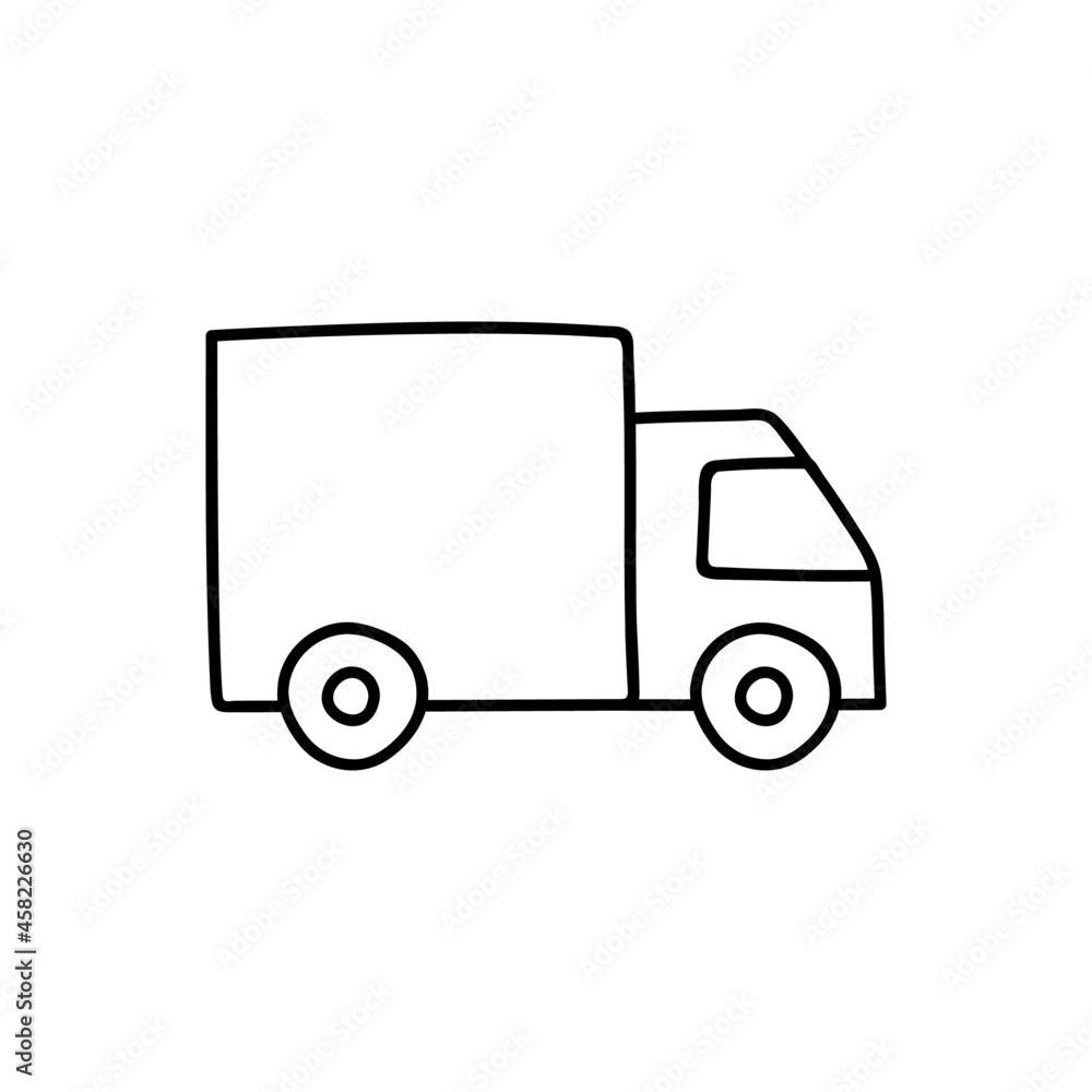 Delivery shopping icon in flat black line style, isolated on white background Delivery shopping icon in flat black line style, isolated on white background