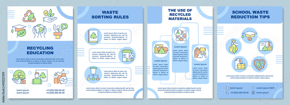 Recycling education brochure template. Awareness of eco problems. Flyer, booklet, leaflet print, cover design with linear icons. Vector layouts for presentation, annual reports, advertisement pages