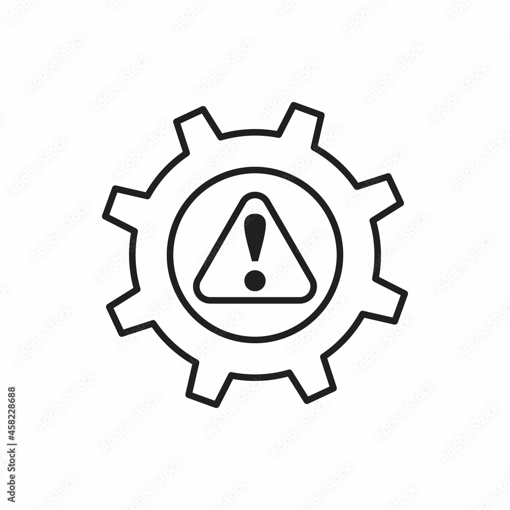 A cogwheel with an alert sign symbolising risk management, line icon