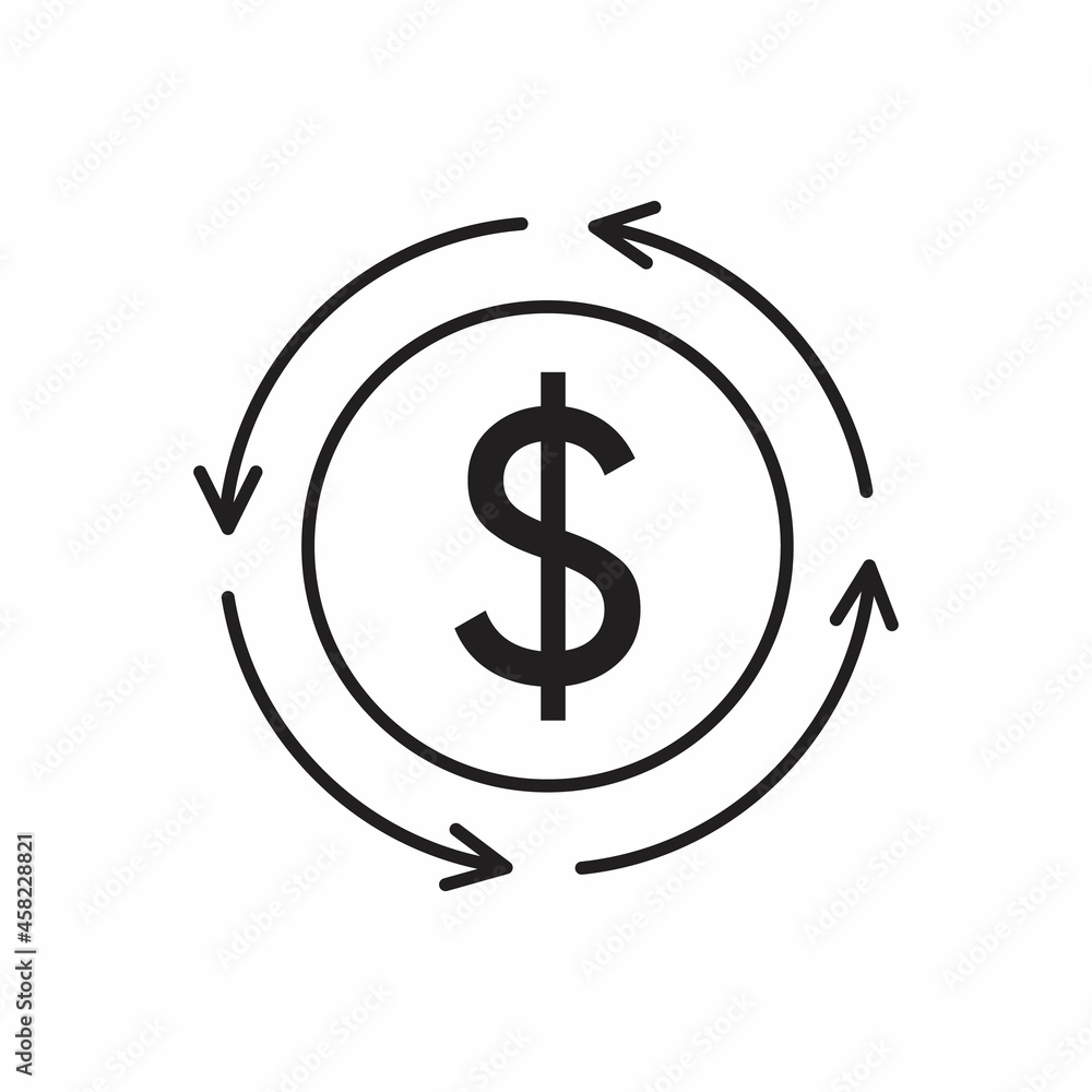 Icon of dollar sign in circle made of arrows Icon of dollar sign in circle made of arrows