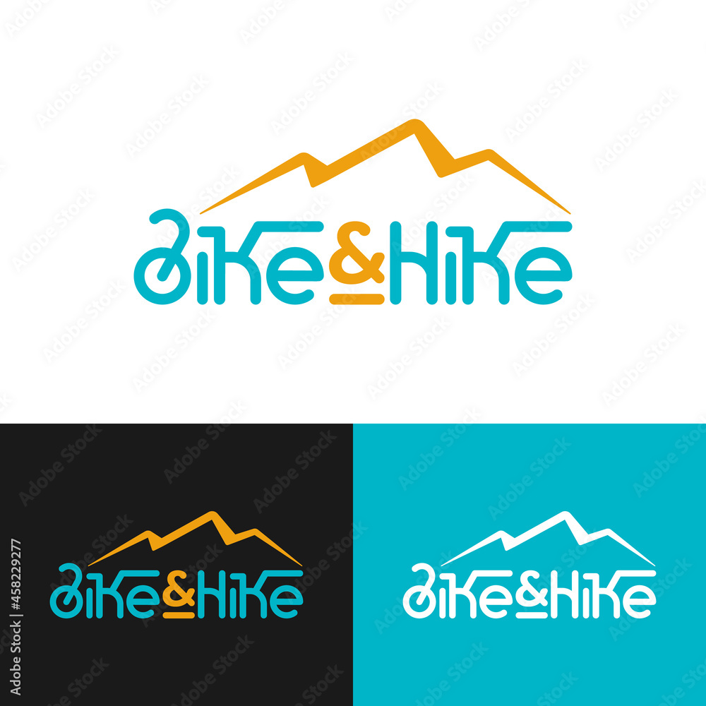 Bike and Hike Logo in a Wordmark style which means Cycling and Hiking. Suitable for Adventure Bikes Outdoor Hiking Climbing Traveling Sport Gear Club Business Brand Vintage Retro Hipster Logo Design. Bike and Hike Logo in a Wordmark style which means Cycling and Hiking. Suitable for Adventure Bikes Outdoor Hiking Climbing Traveling Sport Gear Club Business Brand Vintage Retro Hipster Logo Design.