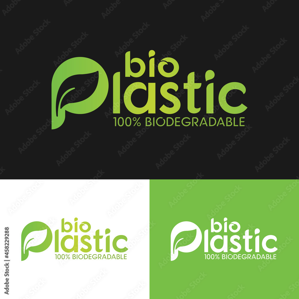 Bio Plastic 100 Biodegradable Typography Logo Design Template. Eco