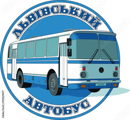 Retro bus icon. Translation: Lviv bus
