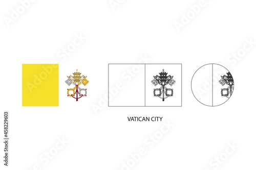 Billede på lærred Vatican City flag 3 versions, Vector illustration, Thin black line of rectangle and the circle on white background