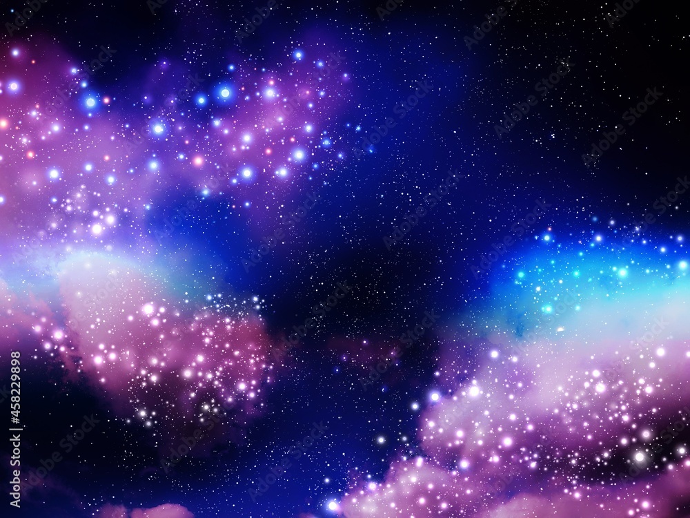 Interstellar nebula in space, star clusters, supernova explosion. Abstract background 3d illustration. 