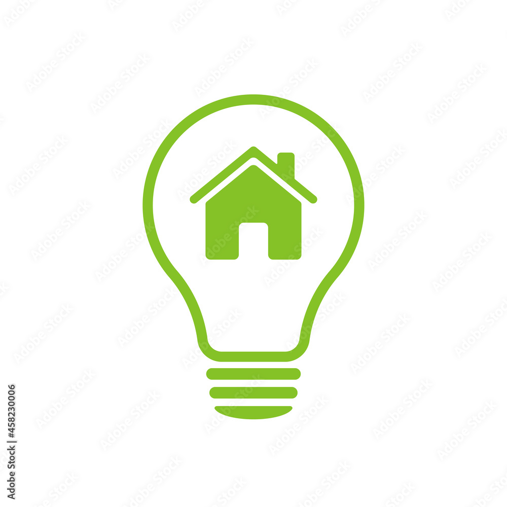 Lamp environmental light bulb with a house logo. Eco world, house, energy saving lamp symbol. Illustration Lamp environmental light bulb with a house logo. Eco world, house, energy saving lamp symbol. Illustration